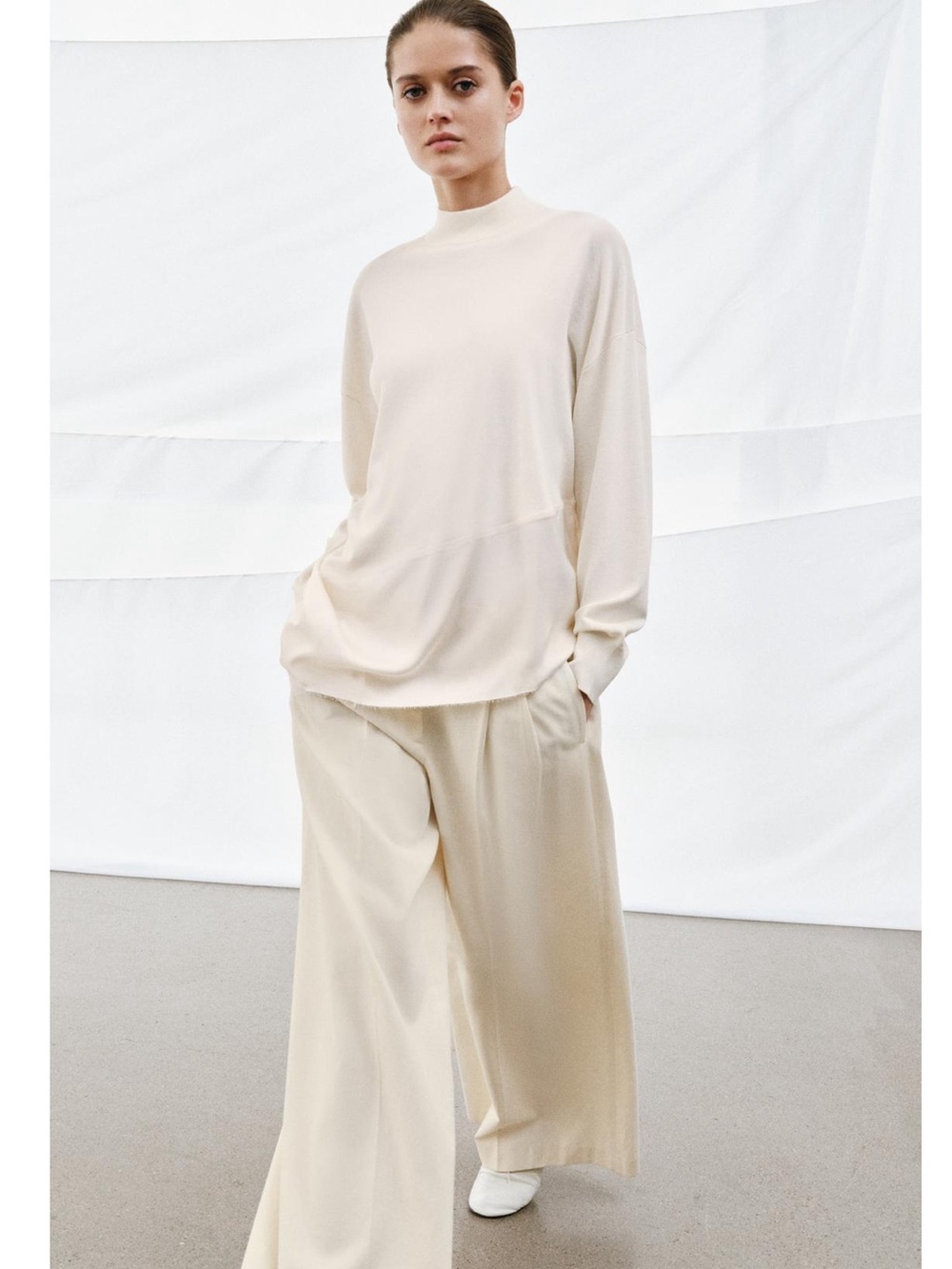 Zara Cream Asymmetric Mock Neck Sweater